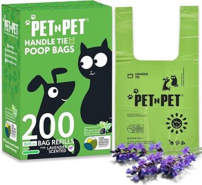 Hondenpoepzakken met Stropdasgrepen - 200 Stuks - Biobased en Lekbestendig - Geschikt voor Honden en Katten - Lavendelgeur