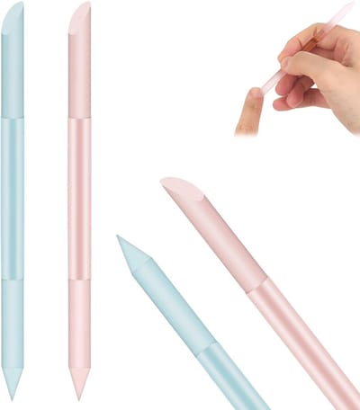 Set van 2 Dubbelzijdige Nagelriemduwers van Glas - Professionele Nagelriemverwijderaar en Huidduwer voor Manicure in Blauw en Roze
