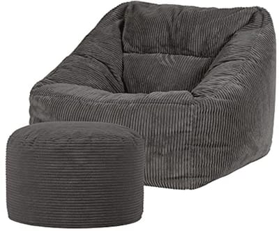 Zitkussen met Hocker - Donkergrijs, Katoen, Zitzak voor Volwassenen, Perfect voor Slaapkamer en Woonkamer