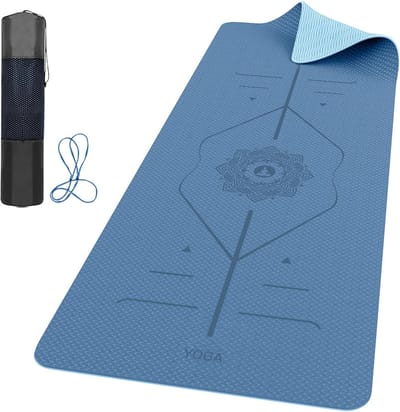 SnelShoppen - Pro Yogamat met uitlijningslijnen, 6 mm antislip, ultralicht en zweetbestendig, milieuvriendelijke fitnessmat met draagtas en riem voor