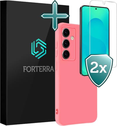 Hoesje Met 2x Screenprotector - Geschikt voor Samsung Galaxy S25 - Sterk & Shockproof - Telefoon Hoes - Back Cover - Siliconen Case - Licht Roze