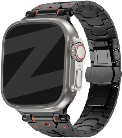 Bandz Metalen grain band 'Deluxe' - RVS bandje geschikt voor Series Apple Watch 1/2/3/4/5/6/8/9/10/11/SE(2-3)/Ultra(2-3) - iWatch bandje metaal grote maten 44mm 45mm 46mm 49mm (zwart)