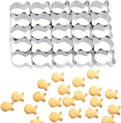 Visvormige koekjesvorm - 25 gaatjes - 25 visvormige vakjes - Mini deegvorm van roestvrij staal - met antiaanbaklaag - Mini viskoekjes - Kleine snackbakvorm