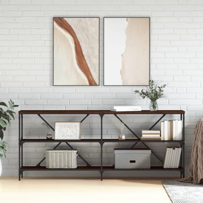 vidaXL - Wandtafel - 180x30x75 - cm - bewerkt - hout - en - ijzer - bruin - eikenkleur