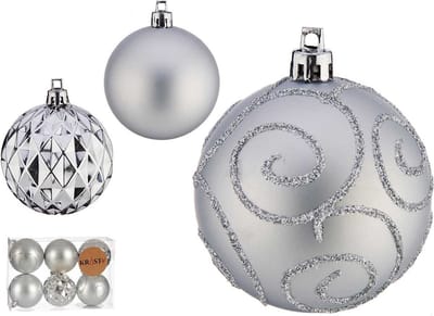 Krist+ gedecoreerde kerstballen - 6x stuks - zilver - kunststof - 6 cm