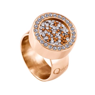 Quiges RVS Schroefsysteem Ring met Zirkonia Rosékleurig Mat 18mm met Verwisselbare Zirkonia Goudkleurig Transparant 12mm Mini Munt