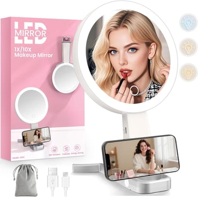 Vergrotende Make-up Spiegel met LED Licht, Draagbaar en Oplaadbaar