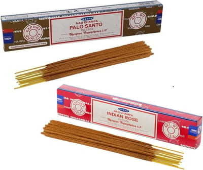 Satya Wierook cadeau set - 2x geurstokjes - Palo Santo en Rozen bloemen geur - Meditatie