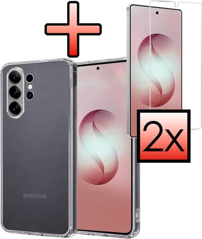 Hoesje - Met 2x Screenprotector - Geschikt voor Samsung Galaxy S26 Ultra - Sterk & Shockproof - Back Cover - Siliconen Case - Telefoon Hoes - Transparant