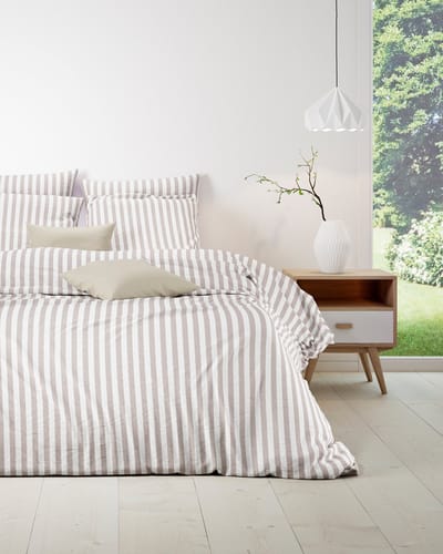 Mistral Home - DEKBEDOVERTREK - katoen renforcé - 140 x 200 cm + 65 x 65 cm - eenpersoons - strepen - wit