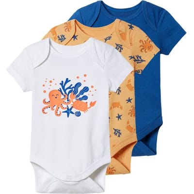 LUPILU 3 baby rompertjes (Blauw/oranje/wit, 50/56)