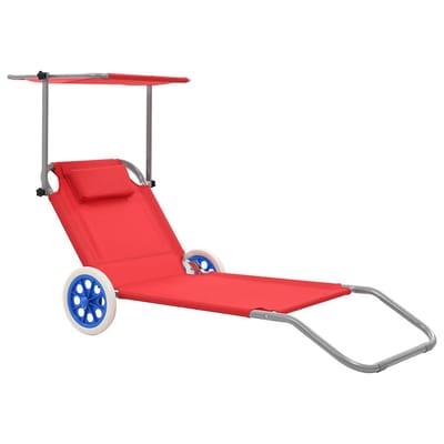vidaXL - Ligbed - met - luifel - en - wieltjes - inklapbaar - staal - rood