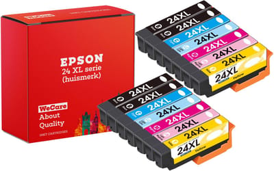 14-pack | Geschikt voor Epson 24 / 24XL inkt cartridges - 12 stuks met 2 extra Zwarte Patronen - XP-65 - XP760 - XP850 - XP860 - XP950 - XP960 - XP970