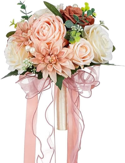 Bruidsboeket - Zijden bloemen - Bruiloft decoratie - Natuurlijke uitstraling - 23cm x 26cm - Bosrijk groen