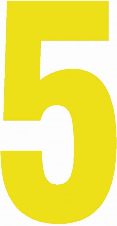 Cijfersticker nr. 5 GEEL10x5cm, plakcijfer, huisnummersticker, containersticker, magazijn sticker, showroom, tuincentra
