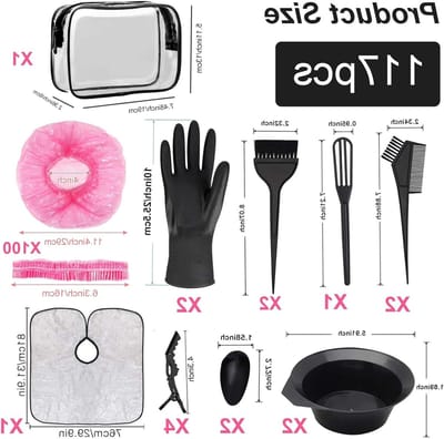 Complete Haarverf Set met 17 Stukken - Accessoires voor Thuisverven, Beschermende Cape, Wegwerp Douchekap en Multifunctionele PVC Cosmetica Tas met Rits voor DIY Kapsalon Haarverf Kit