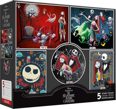 Ceaco - Coffret 5 en 1 - Disney - L'Étrange Noël de Monsieur Jack de Tim Burton - (2) Puzzles de 300 pièces, (2) Puzzles de 500 pièces, (1) Puzzle de 750 pièces