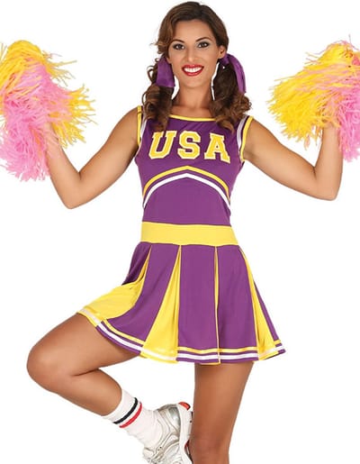Fiestas Guirca - Volwassenkostuum Cheerleader (paars/geel) S (36-38) - Carnavalskleding - Carnaval - carnavalskleding 2027 - Carnaval kostuum