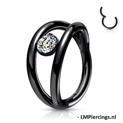 Piercing High Quality Double Hoop met CZ steen 1.2x8 - zwart - LMPiercings