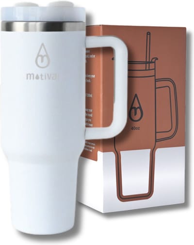 Motivai Tumbler - Wit - 40oz - Travel Cup - RVS Thermosbeker met Handvat en Rietje - Drinkbeker To Go - 1.2 Liter - Koffiebeker - Travel Mug - Thermosbeker - Thermosfles - Thermoskan