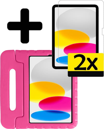 Hoes - Geschikt voor Apple iPad A16/A18 (2022/2025/2026) - 10.9 & 11 inch (10e, 11e & 12e generatie) - Met 2x Screenprotector - Kinderhoes Shockproof Bumper - Kidsproof Case - Tablet Hoesje - Kinder Cover - Roze