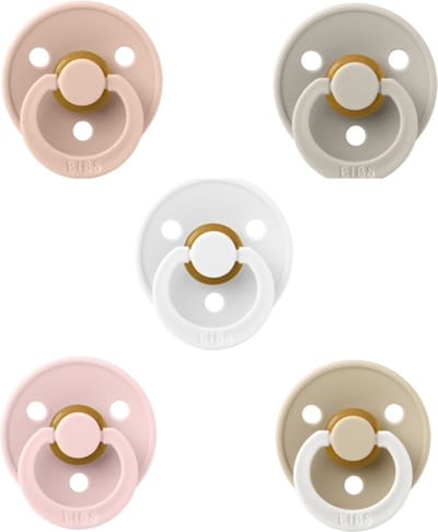 Bibs fopspenen 6-18 maand set 5 stuks Ivory,Sand,Blush,Blossom en Night Glow Vanilla maat 2