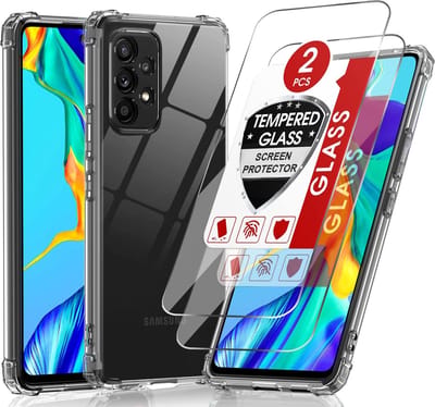 Anti-Shock silicone hoesje met 2 Pack Tempered glas Screen Protector Geschikt voor: Samsung Galaxy A53 A536 5G