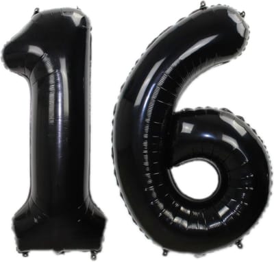 Folie Ballon Cijfer 16 Jaar Zwart 86Cm Verjaardag Folieballon Met Rietje