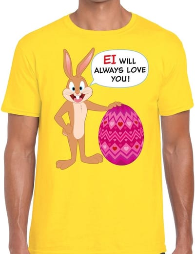 Geel Paas t-shirt Ei will always love you - Pasen shirt voor heren - Pasen kleding S