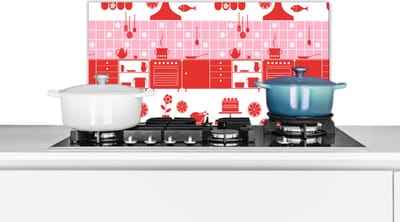 Spatscherm keuken 60x30 cm - Kookplaat achterwand Patronen - Pannen - Design - Huis - Roze - Muurbeschermer - Spatwand fornuis - Hoogwaardig aluminium