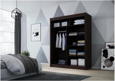 Kledingkast met schuifdeuren 120x58x200 cm met 5 legplanken en kledingstang, compacte garderobekast zonder spiegel, moderne opbergkast slaapkamer chocolade – Vermissen