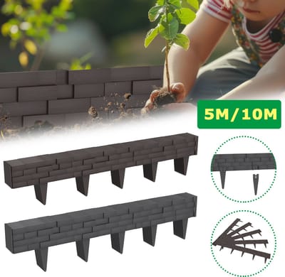 Froadp 25m Kunststof Grasrand (Steenlook) - Beeteinfassing, Tuinborder, Maaibord - Anthraciet