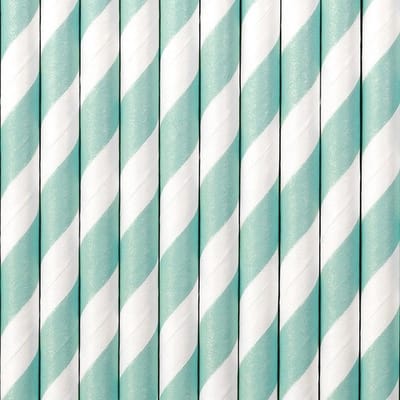 Partydeco drinkrietjes gestreept - papier - blauw/wit - 10x stuks - verjaardag drinkrietjes - 19 cm