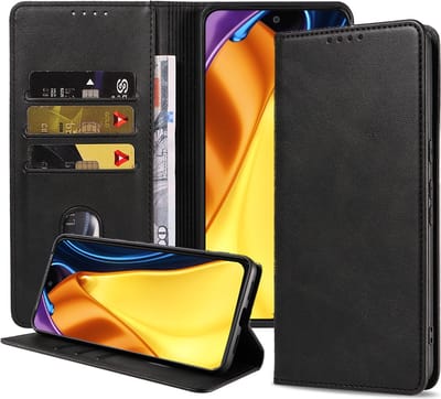 Smartphonica Telefoonhoesje geschikt voor Xiaomi Poco M3 Pro 5G kunstleren Hoesje met Magnetische sluiting en Pasjeshouders Book Case met Klepje - Zwart geschikt voor Xiaomi Poco M3 Pro 5G