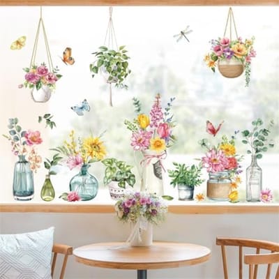 PromoHome Raamstickers Bloemen en Planten Set - 8 Stuks Dubbelzijdige Anti-Botsing Stickers voor Ramen en Glas - DIY Woondecoratie