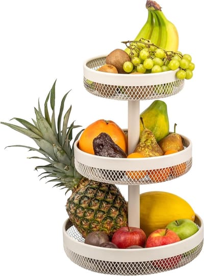 Fruit etagère - Opbergmand - Keuken organiseren - Drie niveaus - 30 cm diameter - Beige