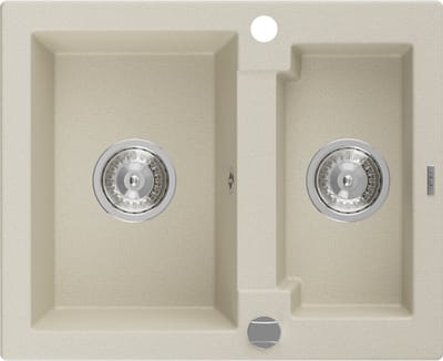 Mexen Carlos granieten gootsteen 1,5-bak 582 x 475 , beige, sifon chroom - 6518581500-69