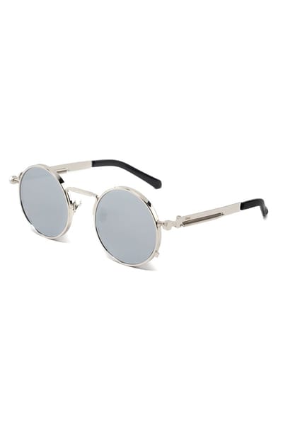 KIMU® Ronde Zonnebril Hipster - Zilver Montuur Rond - Zilveren Spiegelglazen - Vintage Retro Hippie Brilletje Sixties Seventies Festival