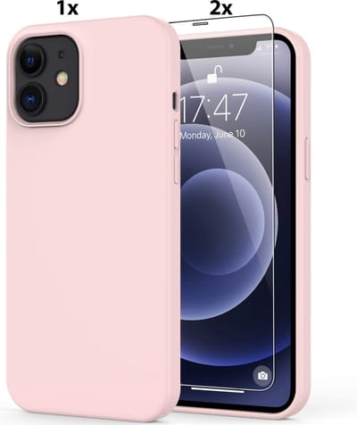 Hoesje Geschikt voor iPhone 12 Pro Soft Nano siliconen Gel Licht Roze Hoesje Met 2X Glazen screenprotector