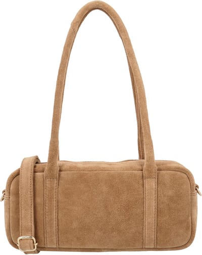 Charm London Sevilla Schoudertas - Suede - Handvaten - Verstelbare en Afneembare Schouderband - Dames - Handtas - Leer - Leren Dames Tas - Donkerzand