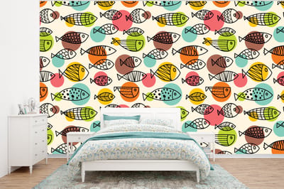Behang - Fotobehang Stippen - Vis - Regenboog - Breedte 320 cm x hoogte 240 cm