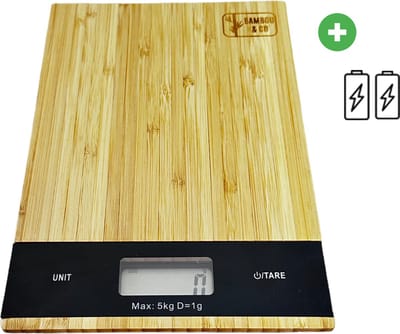Bambou & Co Digitale keukenweegschaal - bamboe hout - 21 x 15 cm - batterij - Precisie weegschaal