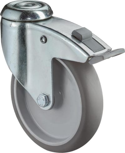 Zwenkwiel 125Mm Rubber Grijs M/Rem