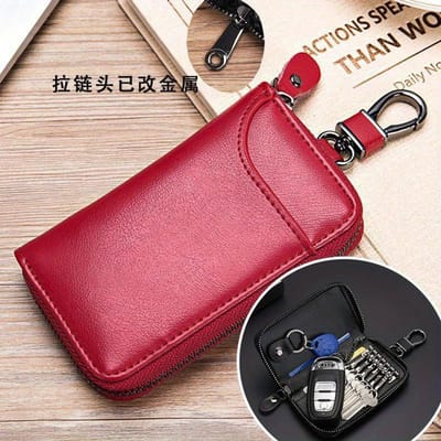 Porte-clés en cuir Unisexe Sac à clés Organisateur multifonction Portefeuille Porte-cartes Smart Housekeeper Voiture Petit étui à clés Pochette à clés rouge