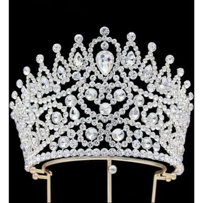 Barok Europese en Amerikaanse Schoonheidswedstrijd Bruidskroon Tiara Legering Elektrogeplateerd Kristal Bruiloft Hoofdband Kroon gray