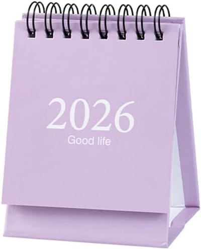 Bureaukalender - Kalender 2026 - Eenvoudig - Effen kleur - Cartoon minikalender - Creatieve bureaudecoratie - Draagbaar - Memo/bericht ornament - Januari 2026 tot juli 2027 - Kleine bureaukalender - 9,5 x 7,5 cm - Taro Paars
