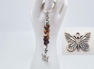 Handgemaakte Natuurstenen Sleutelhanger " Australia zebra jasper "- Met metaal hanger - 8 mm diameter van de korrel- Mooie accessoire en decoratie voor de auto-Vaderdag Cadeau -Moderdag Cadeau - Cadeau vrienden