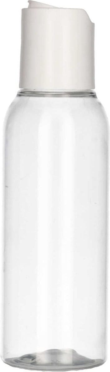 6 x 100 ml ronde fles transparant PET + Disc-Top wit- PET Kunststof BPA-vrij - Plastic Flessen Navulbaar - Met Dop - Lege Flessen - 6 stuks