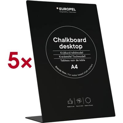 5 x Europel Krijtbord Tafelmodel L-standaard A4 Zwart liggend