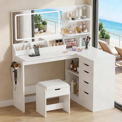 Make Up Tafel met Spiegel - Kaptafel voor Meisjes - Hollywood Spiegel met Verlichting - Opbergruimte